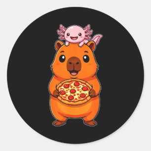 Funny cute capybara and axolotl pizza kawaii classic round sticker