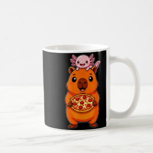 Funny cute capybara and axolotl pizza kawaii coffee mug
