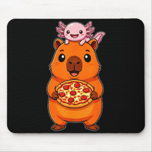 Funny cute capybara and axolotl pizza kawaii mouse pad