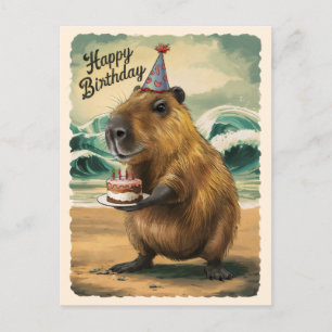 Funny Cute Capybara Happy Birthday  Postcard