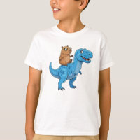 Funny Cute Capybara Riding Dinosaur T Rex Dino Boy