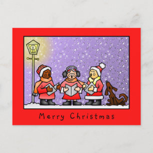 Funny Cute Carolers Singing Dog Illustration Postcard