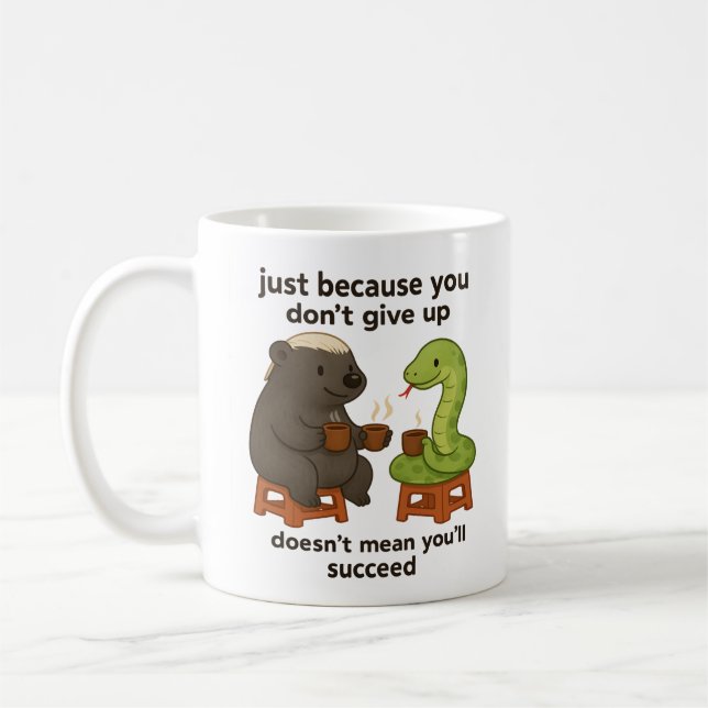 Funny, cute, cartoon animal snake short quote gift coffee mug (Left)