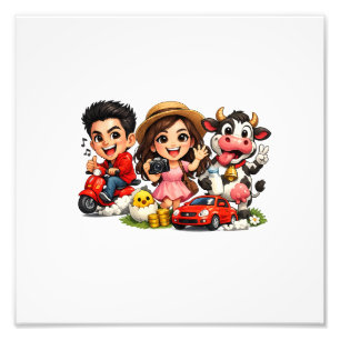 Funny Cute Cartoon Caricature Friends and Cow Mug  Photo Print