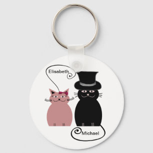 funny cute cartoon cats love couple personalized keychain
