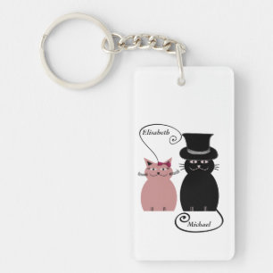 funny cute cartoon cats love couple personalized keychain