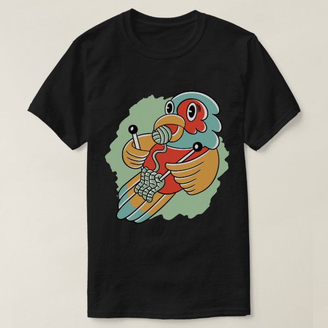 Funny cute cartoon parrot knitting wool knit parro T-Shirt (Design Front)
