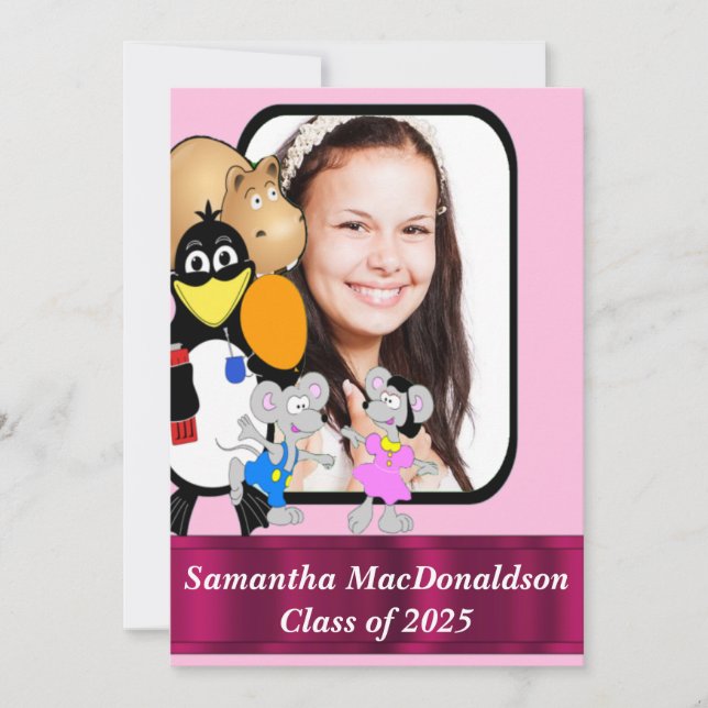Funny  cute cartoon photo graduation invitation (Front)