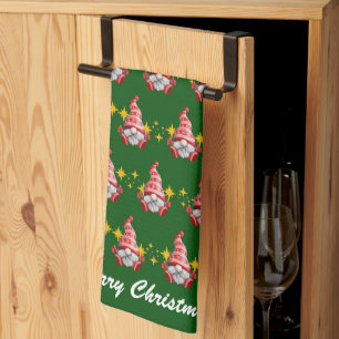 Funny Cute Cartoon Whimsical Scandinavian Gnomes Kitchen Towel