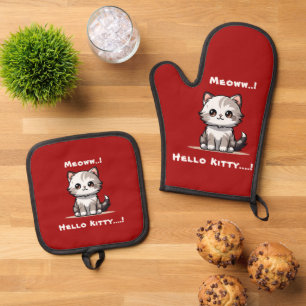 Funny Cute Cat Catmas Humour Oven Mitt & Pot Holder Set