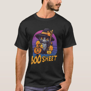 Funny cute Cat celebrate boo sheet pumpkin for Hal T-Shirt