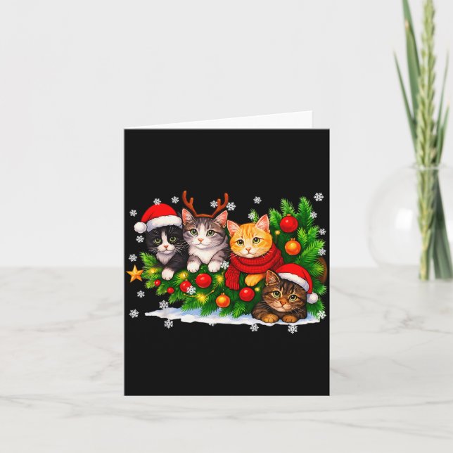 Funny Cute Cat Crew Santa Hat Christmas Xmas Women Card (Front)