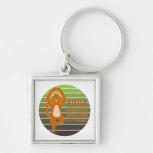 Funny cute cat doing yoga. funny yoga design keychain