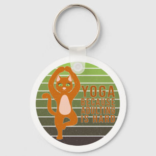 Funny cute cat doing yoga. funny yoga design keychain