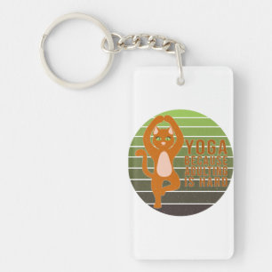 Funny cute cat doing yoga. funny yoga design keychain