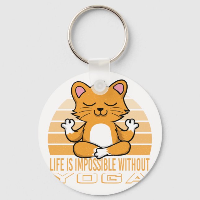 Funny cute cat doing yoga. funny yoga quotes keychain (Front)