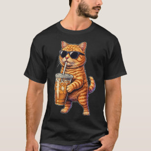 Funny Cute Cat Drinking Iced Coffee Meme T-Shirt