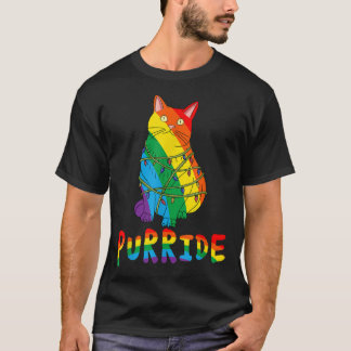 Funny Cute Cat Gay Pride Rainbow Fairy Lights PURR T-Shirt