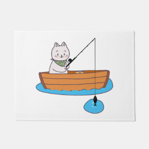 Funny Cute Cat Kitten With Fishing Rod Doormat