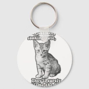 Funny cute cat meme for cat owners & kitty lovers keychain