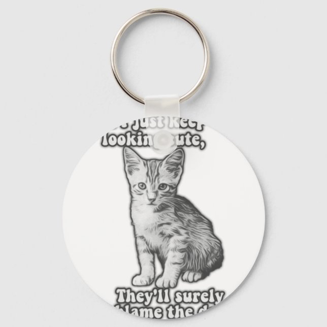Funny cute cat meme for cat owners & kitty lovers keychain (Front)