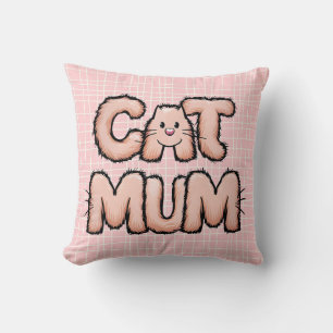 Funny cute "cat mum" furry whiskers mother's day throw pillow