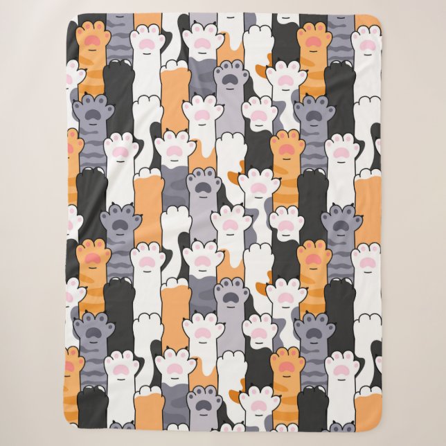 Funny Cute Cat Paw Pattern Sherpa Blanket (Front)