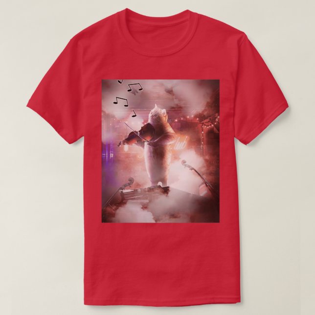 Funny Cute Cat Playing Violin T-Shirt (Design Front)