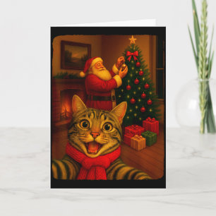 Funny Cute Cat Selfie With Santa Christmas Xmas Wo Card