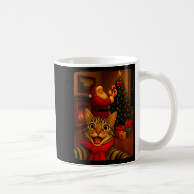 Funny Cute Cat Selfie With Santa Christmas Xmas Wo Coffee Mug (Right)