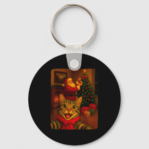 Funny Cute Cat Selfie With Santa Christmas Xmas Wo Keychain