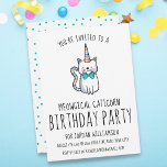 Funny Cute Cat Unicorn Birthday Party Invitation<br><div class="desc">Celebrate your special someone's birthday with this cute birthday party invitation featuring a funny cat with a unicorn horn and cool typography.  Easily change the text to coordinate with your party.  Fun,  whimsical and colourful - great for kids,  teens and adults!</div>