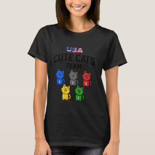 Funny Cute Cat Usa Feline Team T 5 Rings Colours F T-Shirt