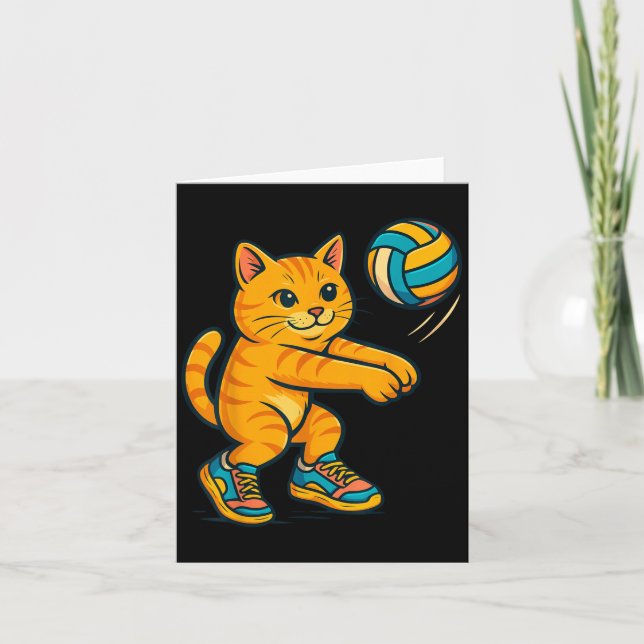 Funny Cute Cat Volleyball Player Fan Tee Trainer T Card (Front)