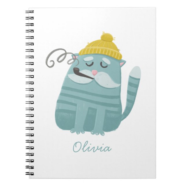 Funny cute cat. Winter blue cartoon humour animal Notebook (Front)