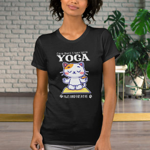 Funny Cute Cat Yoga Good Days Starts With Yoga T-Shirt