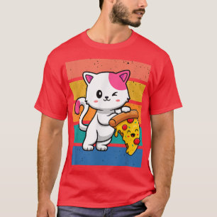 Funny Cute Cats Eats Pizza Kawaii Anime Japanese 7 T-Shirt