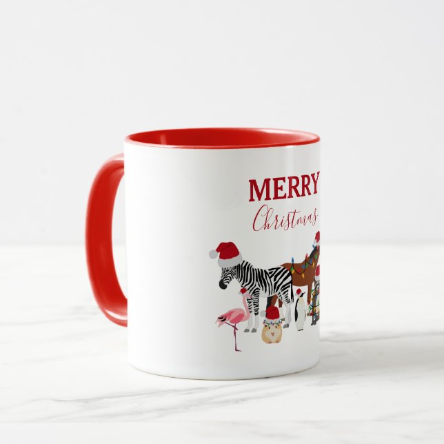 Funny Cute Christmas Animals Santa Hats Lights  Mug (Front Left)