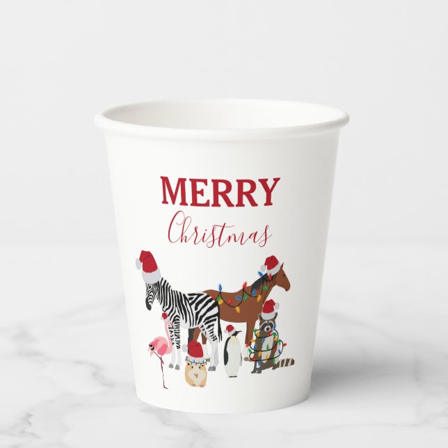 Funny Cute Christmas Animals Santa Hats Lights   Paper Cups (Front)