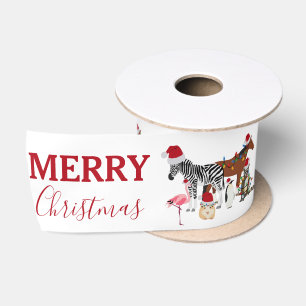 Funny Cute Christmas Animals Santa Hats Lights   Satin Ribbon