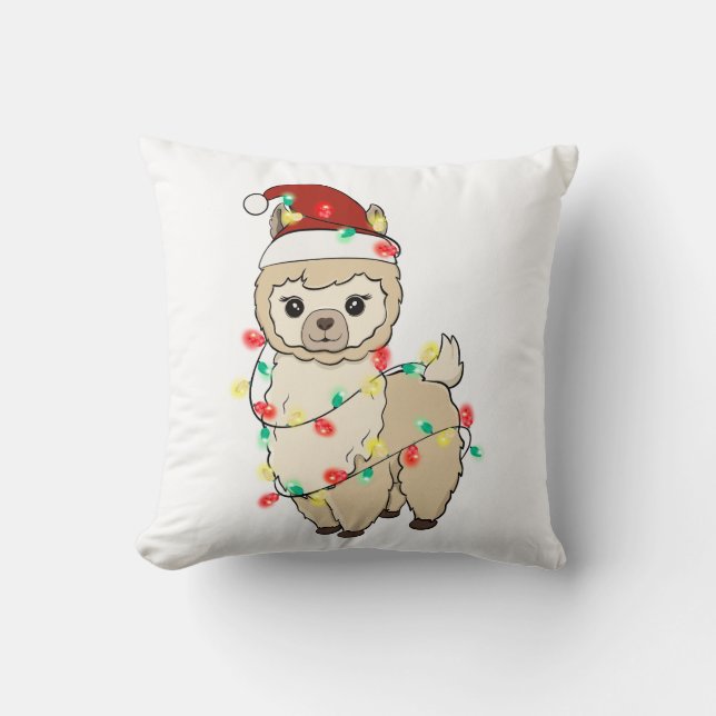 Funny Cute Christmas Llama Throw Pillow (Front)