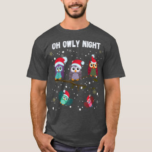 Funny Cute Christmas Owls in Santa Hats Oh Holy Ow T-Shirt