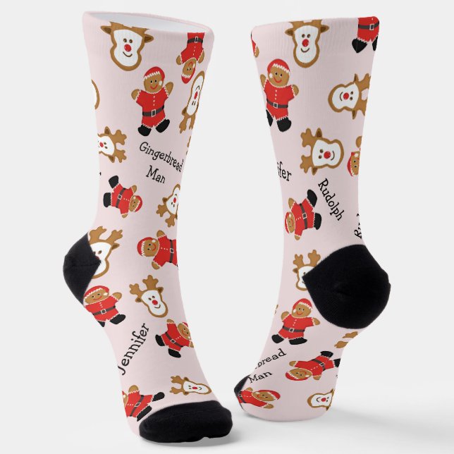 Funny Cute Christmas Santa Rudolph Personalized Socks (Angled)