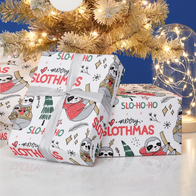 Funny Cute Christmas Sloth with Santa Hat Wrapping Wrapping Paper (Holidays)