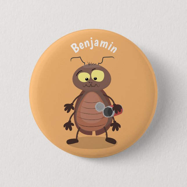Funny cute cockroach cartoon character 2 inch round button (Front)