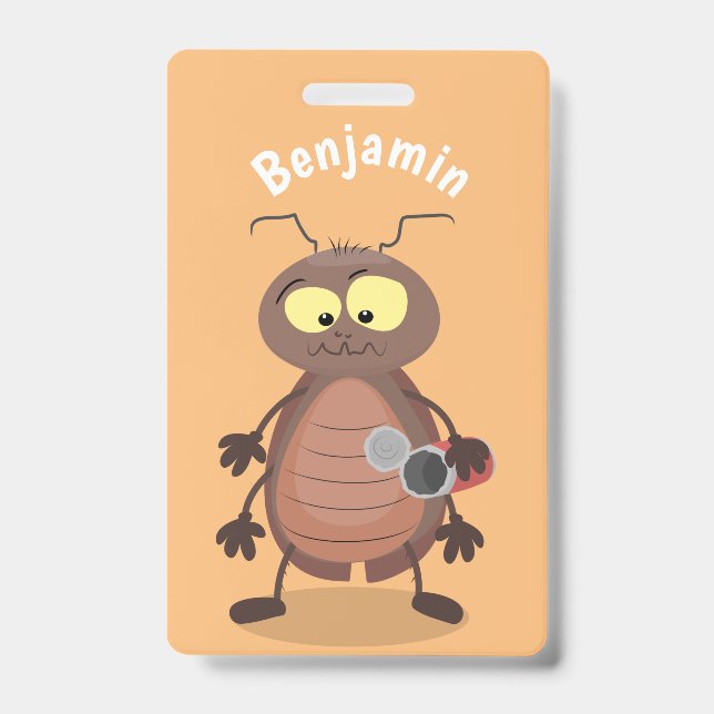 Funny cute cockroach cartoon character badge (Front)