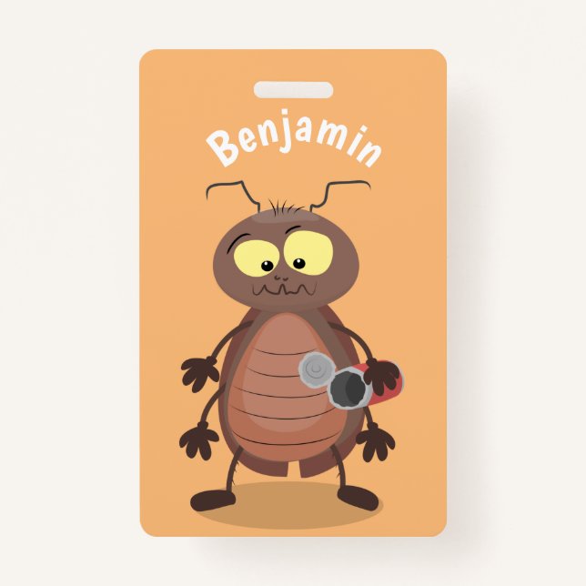 Funny cute cockroach cartoon character badge (Front)