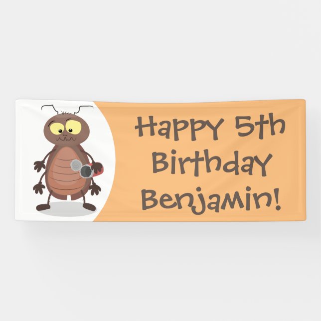 Funny cute cockroach cartoon character banner (Horizontal)