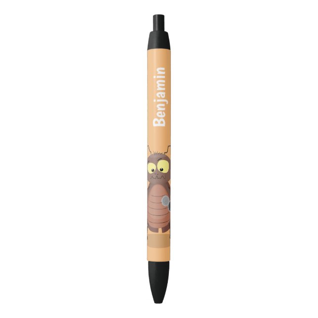 Funny cute cockroach cartoon character black ink pen (Front Vertical)