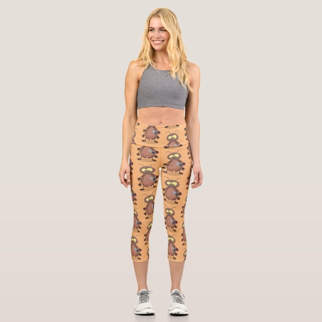 Funny cute cockroach cartoon character capri leggings (Front)